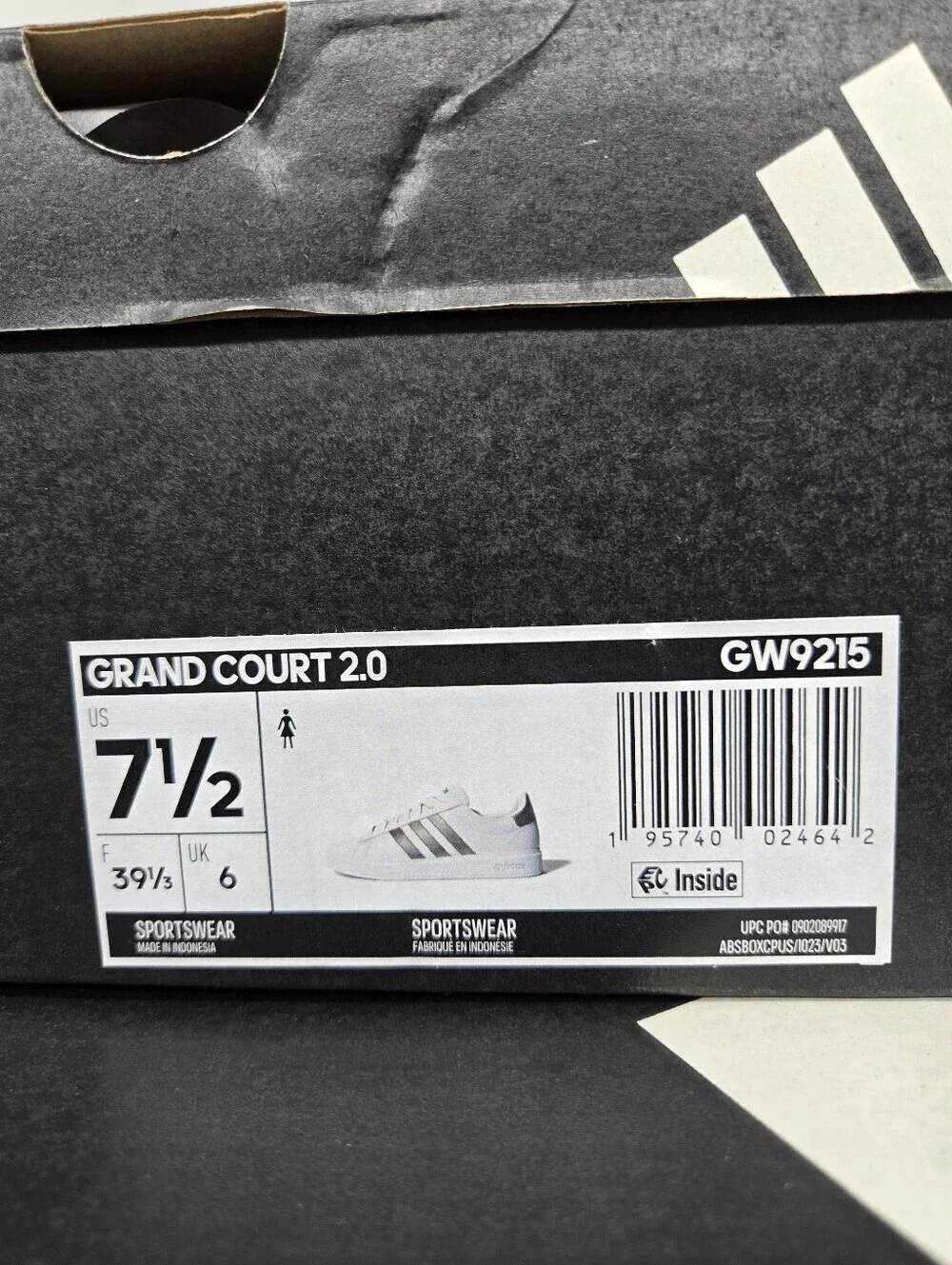 adidas Women's Grand Court GW9215 White Platinum Metallic Tennis Shoes Size 7.5